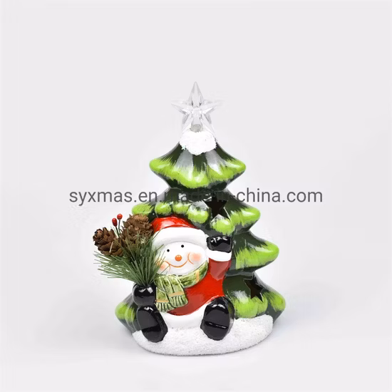 高品質の新デザインクリスマスセラミック手を振るサンタ装飾クリスマスセラミック装飾品 LED 点灯セラミックフィギュア