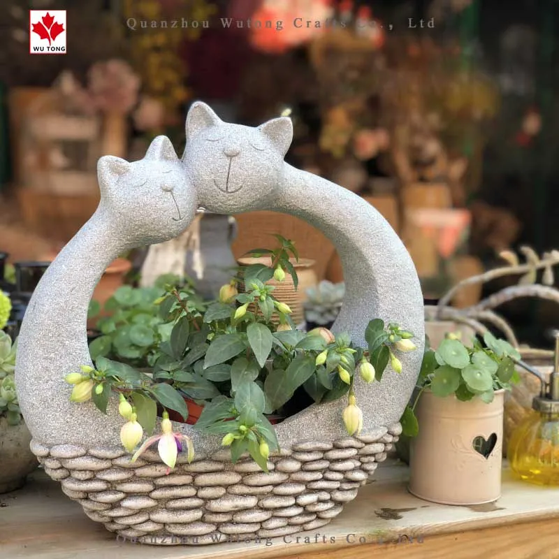 卸売樹脂工芸品猫動物植木鉢庭の家の装飾